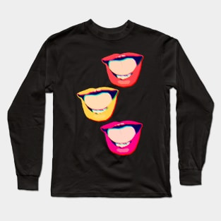 Groovy Old School Pop-Art Style Colorful Mouth Stack Long Sleeve T-Shirt